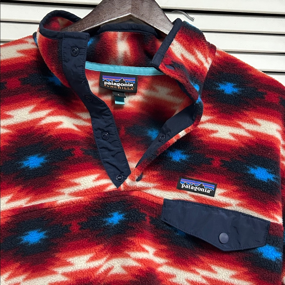 Patagonia Red and Blue Lightweight Shirt Jacket- Aztec Synchilla RARE